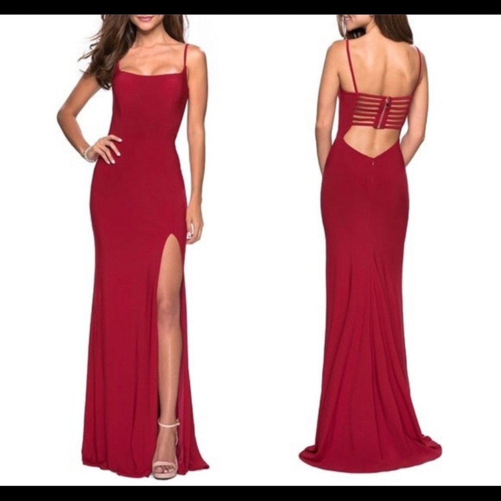 La Femme Caged Strappy-Back Gown size 6 in Red. - Picture 1 of 9